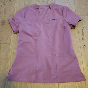 Jaanuu Womens Mauve Pink Short Sleeve V-Neck Scrub Medical Nursing Top Size S